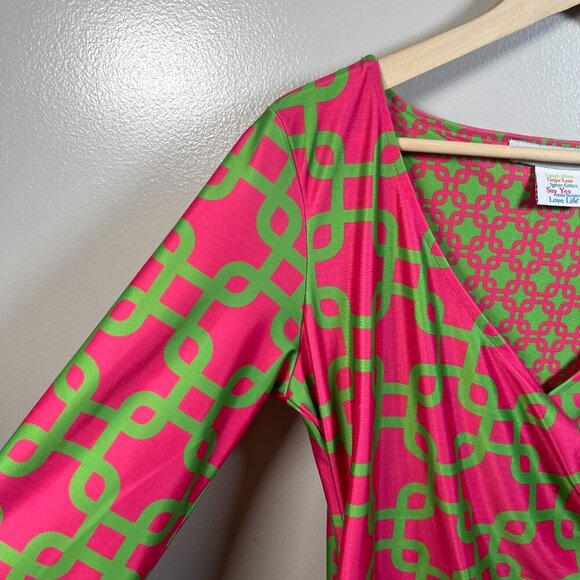 Gretchen Scott Ruched City Unchained Jersey Dress Size Small Pink Green Stretch - Picture 5 of 10